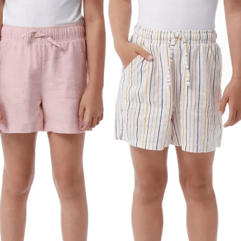 KIT INFANTIL COM 2 BERMUDINHAS EM LINHO ROSA E OFF LISTRADINHO 32º DEGREEZ COOL