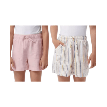 KIT INFANTIL COM 2 BERMUDINHAS EM LINHO ROSA E OFF LISTRADINHO 32º DEGREEZ COOL