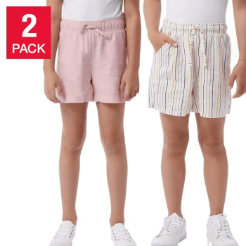 KIT INFANTIL COM 2 BERMUDINHAS EM LINHO ROSA E OFF LISTRADINHO 32º DEGREEZ COOL
