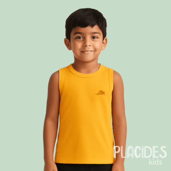 CAMISETA REGATA BASICA INFANTIL VERÃO AMARELO OURO LISA