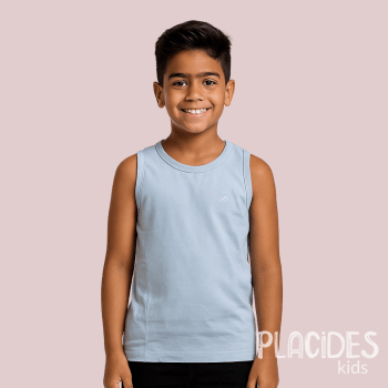 CAMISETA REGATA BASICA INFANTIL VERÃO AZUL CLARO LISA