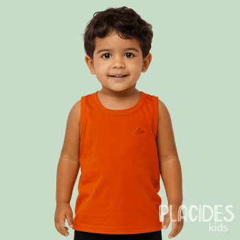 CAMISETA REGATA BASICA INFANTIL VERÃO LARANJA LISA