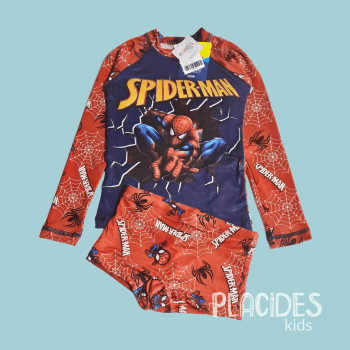 CONJUNTO INFANTIL DE CAMISETA MANGA LONGA E SUNGA HOMEM ARANHA VERÃO COM PROTEÇÃO UV