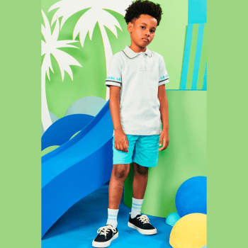 CONJUNTO INFANTIL LUCBOO PRIMAVERA VERÃO GOLA POLO E BERMUDA AZUL