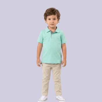 CONJUNTO INFANTIL OGOCHI CALÇA E CAMISA GOLA POLO SLIM VERDE PETROLEO LISA