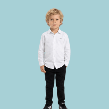 CONJUNTO INFANTIL OGOCHI CALÇA E CAMISA SOCIAL BRANCA MANGA LONGA