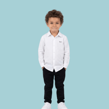 CONJUNTO INFANTIL OGOCHI CALÇA E CAMISA SOCIAL BRANCA MANGA LONGA