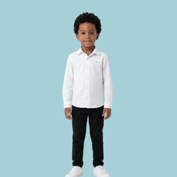 CONJUNTO INFANTIL OGOCHI CALÇA E CAMISA SOCIAL BRANCA MANGA LONGA