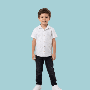 CONJUNTO INFANTIL OGOCHI CALÇA E CAMISA SOCIAL ESTAMPADA CINZA CLARO