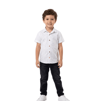 CONJUNTO INFANTIL OGOCHI CALÇA E CAMISA SOCIAL ESTAMPADA CINZA CLARO