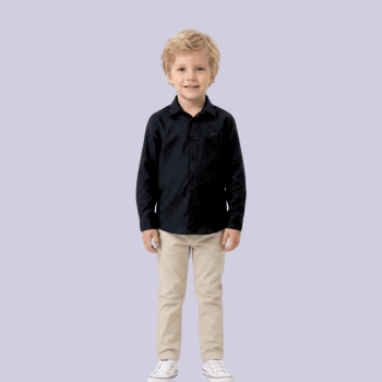CONJUNTO INFANTIL OGOCHI CALÇA E CAMISA SOCIAL PRETA MANGA LONGA