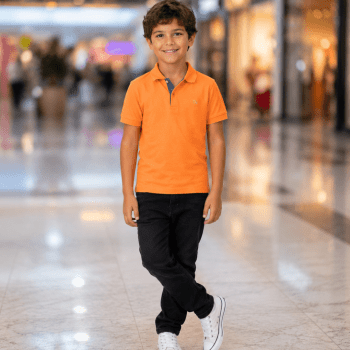 CONJUNTO INFANTIL OGOCHI CALÇA E CAMISA GOLA POLO SLIM LARANJA
