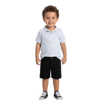 CONJUNTO INFANTIL OGOCHI PRIMAVERA VERÃO POLO AZUL ESTAMPADO