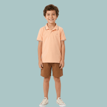 CONJUNTO INFANTIL COM POLO OGOCHI CORAL E BERMUDA CARAMELO CONJUNTO INFANTIL COM POLO OGOCHI CORAL E BERMUDA CARAMELO