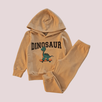 CONJUNTO INFANTIL ROHMI INVERNO COM TECIDO PELUCIADO DINOSSAUROS CARAMELO
