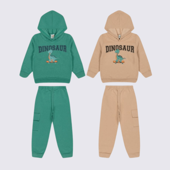 CONJUNTO INFANTIL ROHMI INVERNO COM TECIDO PELUCIADO DINOSSAUROS VERDE