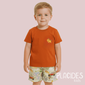 CONJUNTO INFANTIL VERÃO CARAMELO COM VERDE E ESTAMPA DE SAFARI