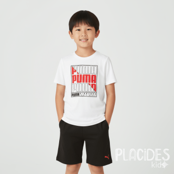 CONJUNTO INFANTIL VERÃO ESPORTIVO PUMA PRETO COM BRANCO
