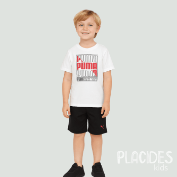 CONJUNTO INFANTIL VERÃO ESPORTIVO PUMA PRETO COM BRANCO