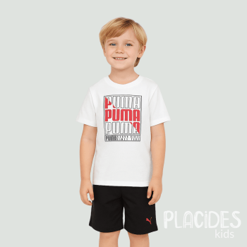 CONJUNTO INFANTIL VERÃO ESPORTIVO PUMA PRETO COM BRANCO
