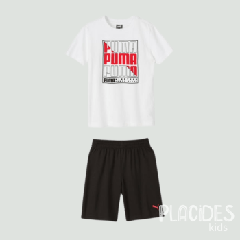 CONJUNTO INFANTIL VERÃO ESPORTIVO PUMA PRETO COM BRANCO