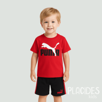 CONJUNTO INFANTIL VERÃO ESPORTIVO PUMA PRETO COM VERMELHO