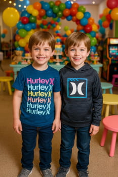 KIT INFANTIL COM CAMISETA MANGA CURTA E BLUSA MANGA LONGA DE CAPUZ HURLEY