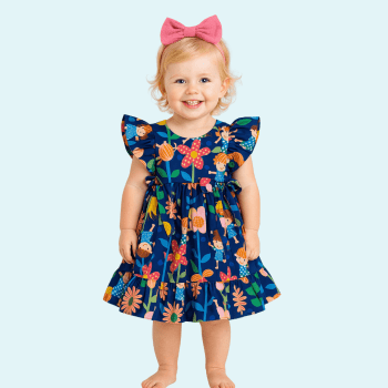 VESTIDO INFANTIL ALFAIATARIA LUXO ISABELLA ESTAMPA AMIGUINHAS FLORAL