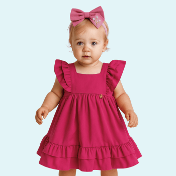 VESTIDO INFANTIL ALFAIATARIA LUXO ROSA PINK