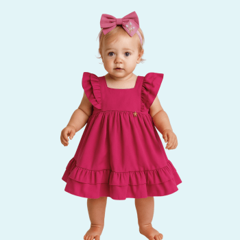 VESTIDO INFANTIL ALFAIATARIA LUXO ROSA PINK