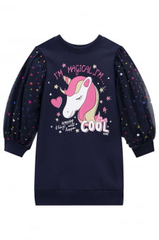 VESTIDO INFANTIL KUKIE INVERNO UNICORNIO MANGA LONGA