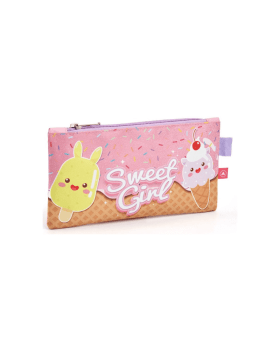 KIT ESCOLAR 5 PEÇAS SEANITE COM MOCHILA, LANCHEIRA, ESTOJO E GARRAFINHA SWEET GIRL SORVETE