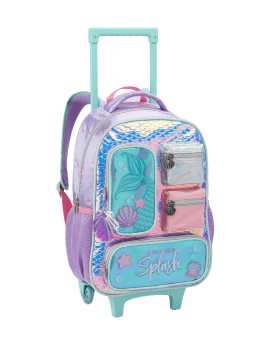 KIT INFANTIL MOCHILA DE RODINHAS LANCHEIRA E ESTOJO ESCOLAR SPLASH SEREIA SEANITE