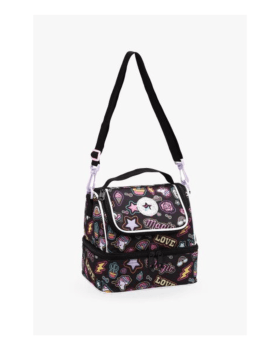 KIT JUVENIL MOCHILA DE RODINHAS LANCHEIRA E ESTOJO ESCOLAR LOVE PRETO DENLEX