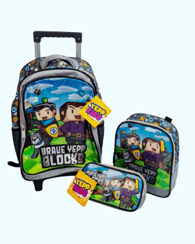 KIT MOCHILA DE RODINHAS LANCHEIRA E ESTOJO ESCOLAR BLOCKS YEPP KIDS