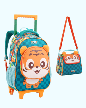 KIT MOCHILA INFANTIL DE RODINHAS E LANCHEIRA TIGRE ZOOP SEANITE 