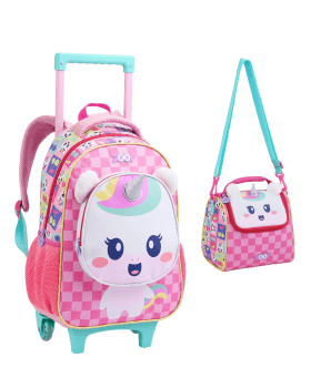KIT MOCHILA INFANTIL DE RODINHAS E LANCHEIRA UNICORNIO ZOOP SEANITE 