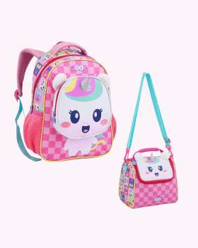 KIT MOCHILA PASSEIO DE COSTAS E LANCHEIRA UNICORNIO ZOOP SEANITE 