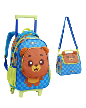 KIT MOCHILA INFANTIL DE RODINHAS E LANCHEIRA URSO ZOOP SEANITE