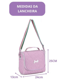LANCHEIRA TÉRMICA MENINA ESCOLAR BOLSA MATELASSÊ ARCO IRIS LILAS