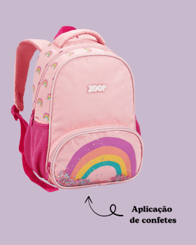 MOCHILA INFANTIL PASSEIO ESCOLAR ROSA ARCO IRIS ZOOP