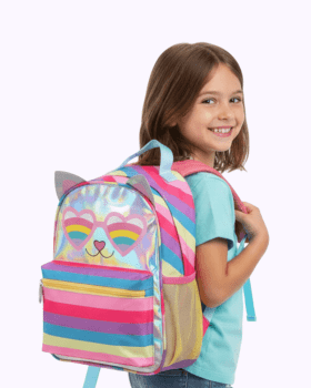 MOCHILA INFANTIL PASSEIO ESCOLAR ROSA HOLOGRAFICA COLORIDA GATINHA DENLEX