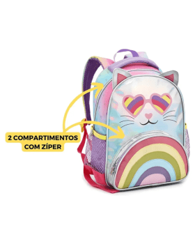 MOCHILA INFANTIL PASSEIO ESCOLAR ROSA / LILAS COM GLITER GATINHA DENLEX 