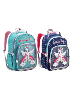 MOCHILA INFANTIL PASSEIO ESCOLAR VERDE AGUA UNICORNIO ARCO IRIS DENLEX