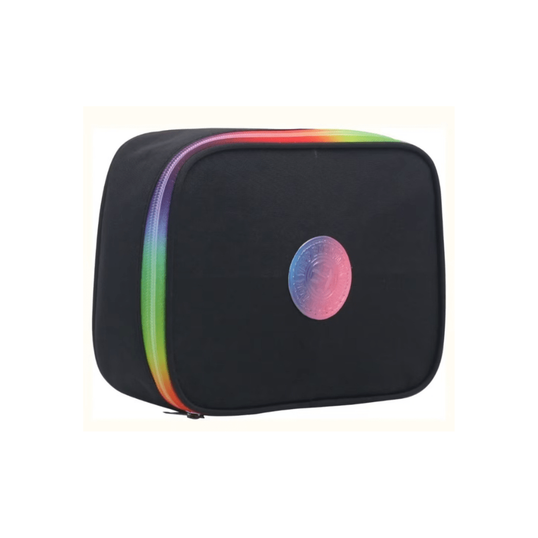 ESTOJO ORGANIZADOR ESCOLAR PORTA LAPIS E CANETAS COM 2 DIVISORIAS PRETO COM ZIPER COLORIDO YEPP
