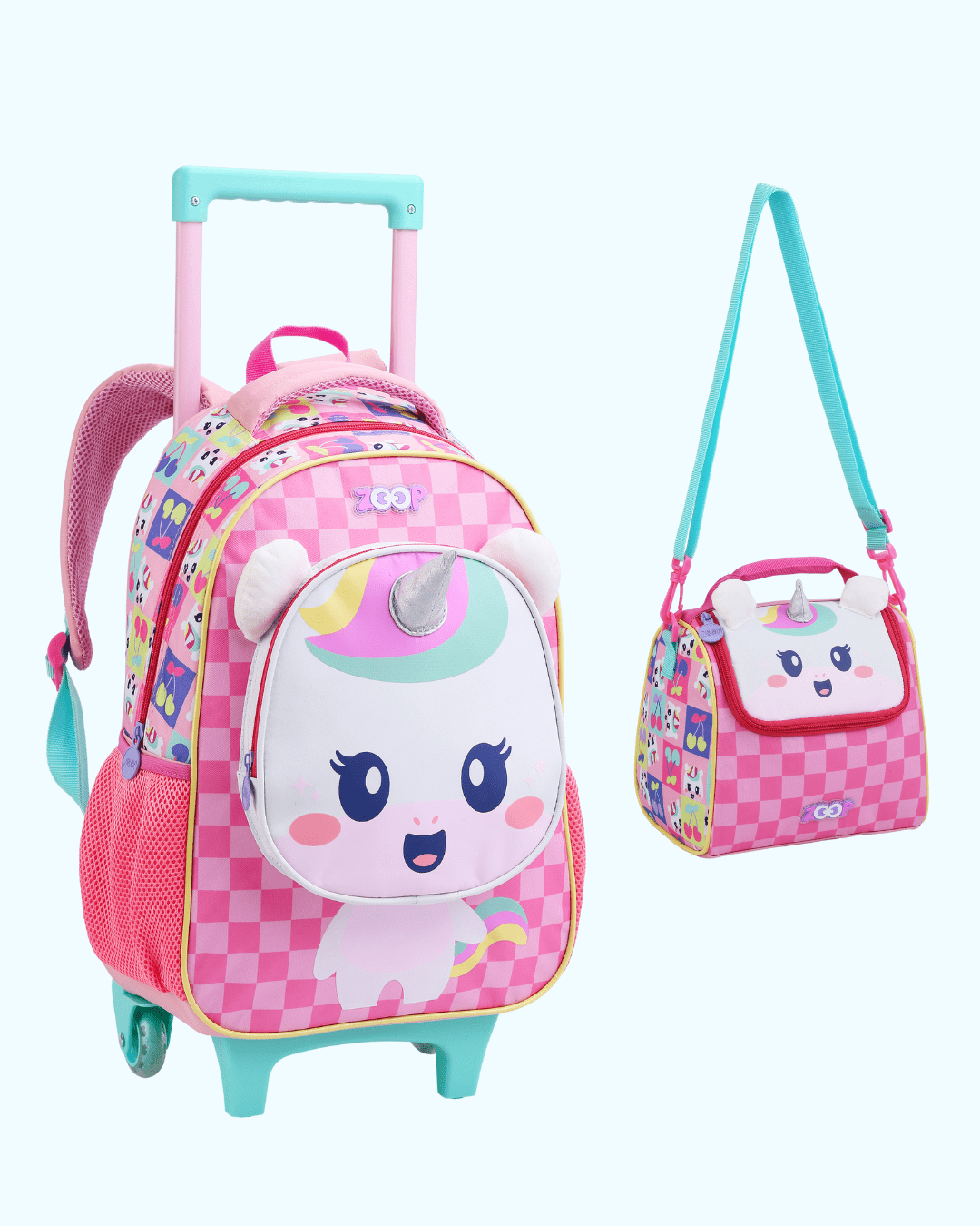 KIT MOCHILA INFANTIL DE RODINHAS E LANCHEIRA UNICORNIO ZOOP SEANITE 