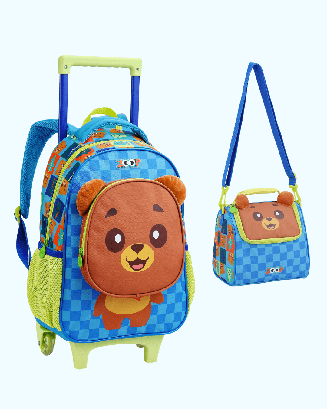 KIT MOCHILA INFANTIL DE RODINHAS E LANCHEIRA URSO ZOOP SEANITE