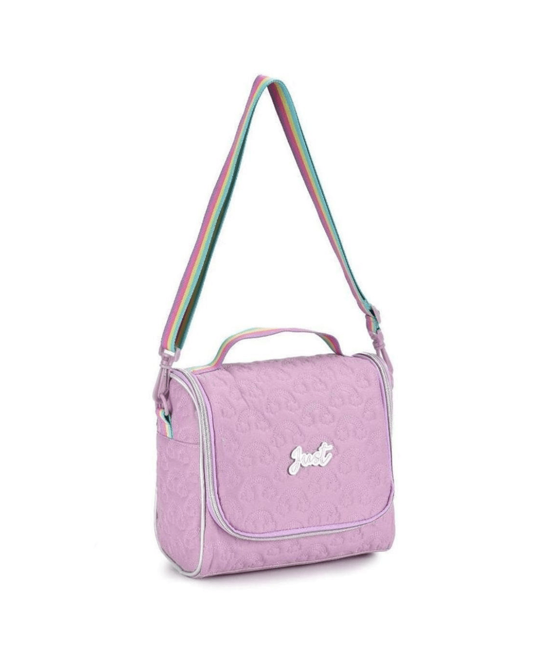 LANCHEIRA TÉRMICA MENINA ESCOLAR BOLSA MATELASSÊ ARCO IRIS LILAS