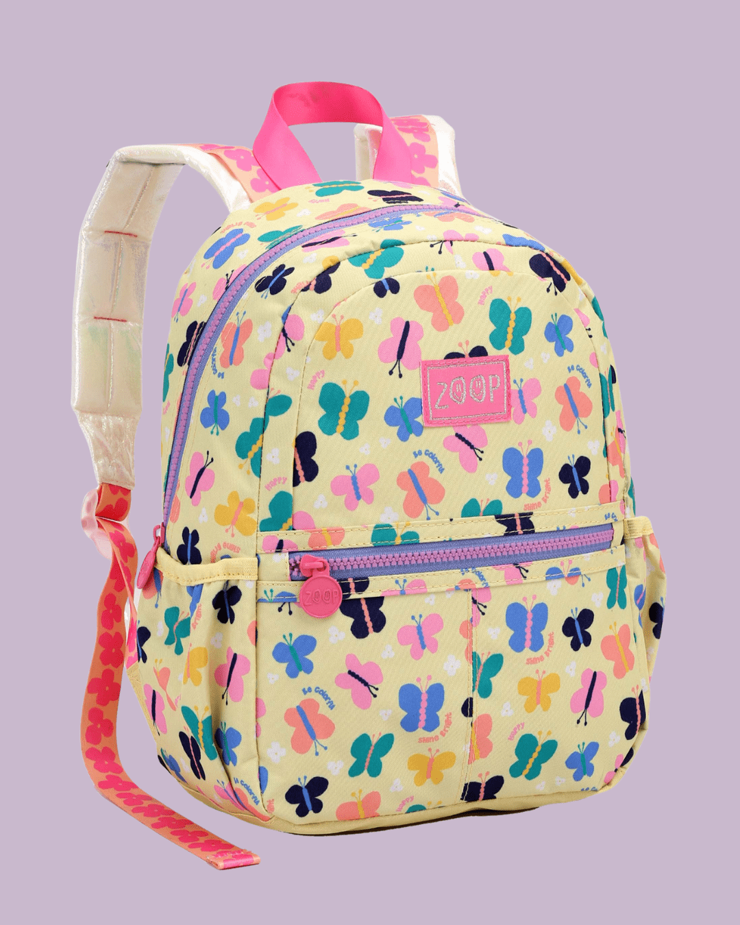 MOCHILA INFANTIL PASSEIO ESCOLAR AMARELA BORBOLETAS ZOOP
